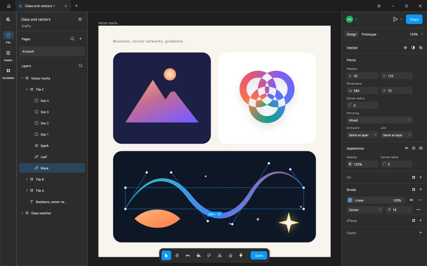Vector networks and variable-width strokes in FigCraft